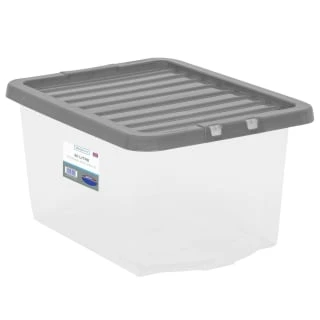B&M Clear Storage Box With Lid 30L - Grey 1 B&M Clear Storage Box With Lid 30L - Grey