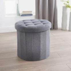 B&M Round Storage Ottoman - Grey