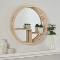 B&M Bamboo Mirror With Shelf - Natural Wood