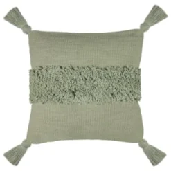 B&M Indigo Tufted Stripe Cushion With Tassels - Sage