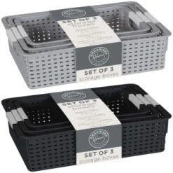 B&M Set Of Three Storage Baskets - Black -Chic Home Decor Store 384207 3pk storage boxes main