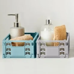 Mini Stacking Fold Flat Crate 22.2 X 15 X 8.7cm - Teal -Chic Home Decor Store 384980 384981 384982 home essebtials mini stacking fold flat crate main 3