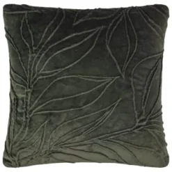B&M Leaf Velvet Quilted Cushion - Green