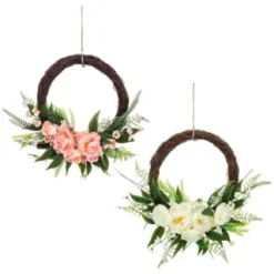 Bloom Wicker Floral Wreath - White -Chic Home Decor Store 392815 27cm half wicker floral wreath with jute hoop hanger group