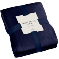 Navy Coral Fleece Throw