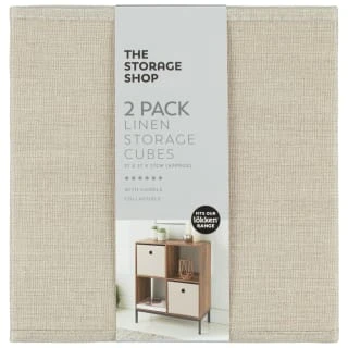 Lokken Linen Storage Cubes 2pk - Natural 2 Lokken Linen Storage Cubes 2pk - Natural - Image 2